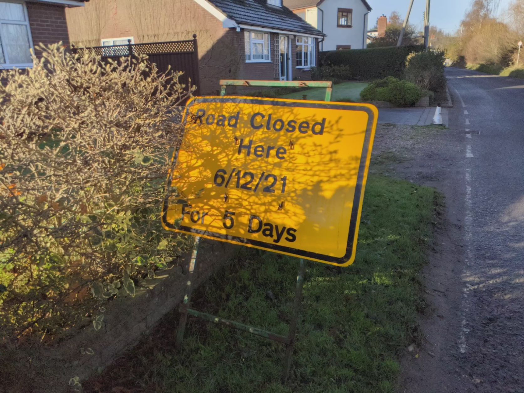 Longhill Lane closure sign, November 25th
